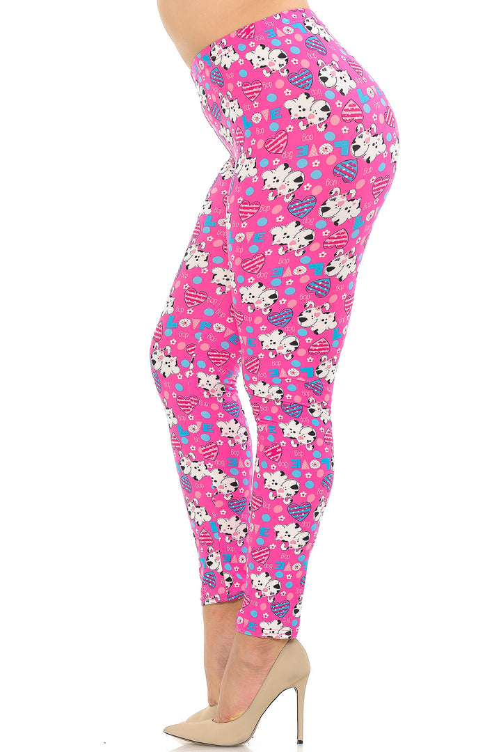 Buttery Smooth Pink Hearts & Puppy Dogs Plus Size Leggings