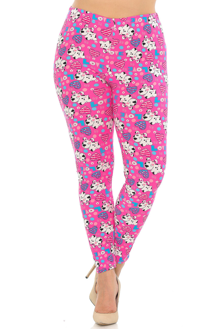 Buttery Smooth Pink Hearts & Puppy Dogs Plus Size Leggings