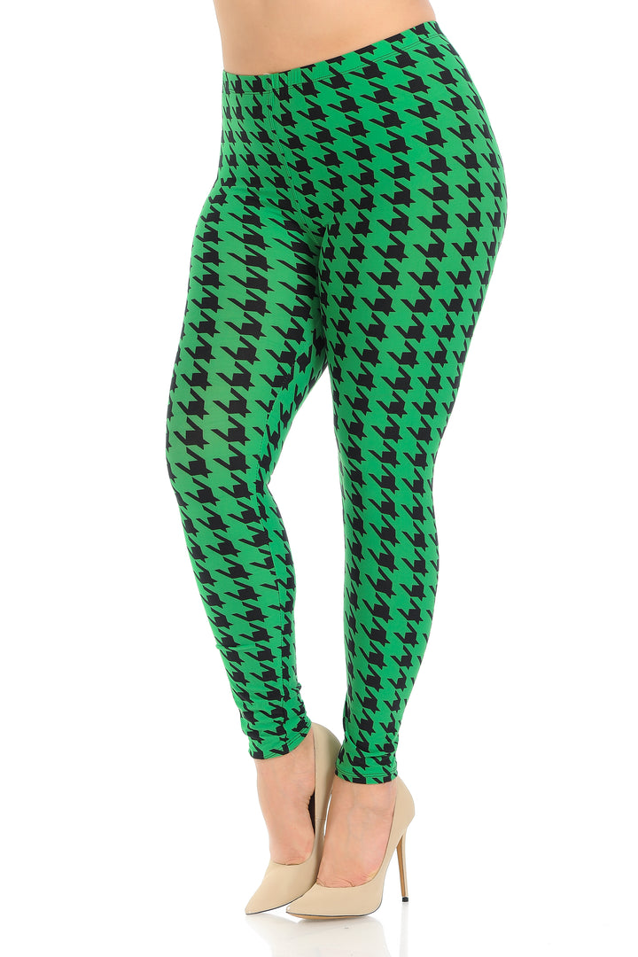 Buttery Smooth Green Houndstooth Plus Size Leggings