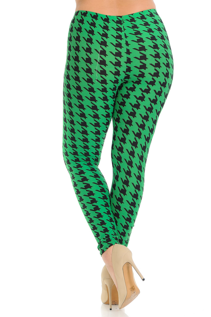 Buttery Smooth Green Houndstooth Plus Size Leggings