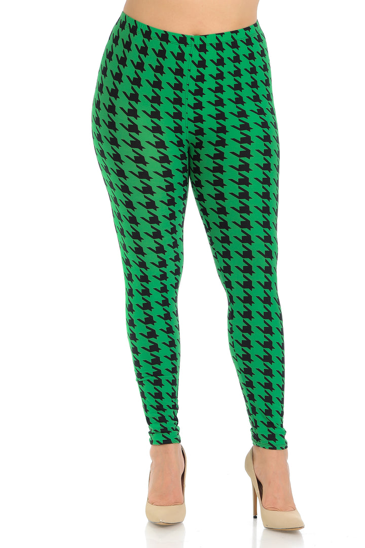 Buttery Smooth Green Houndstooth Plus Size Leggings