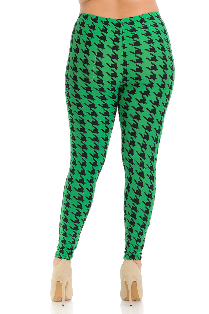 Buttery Smooth Green Houndstooth Plus Size Leggings