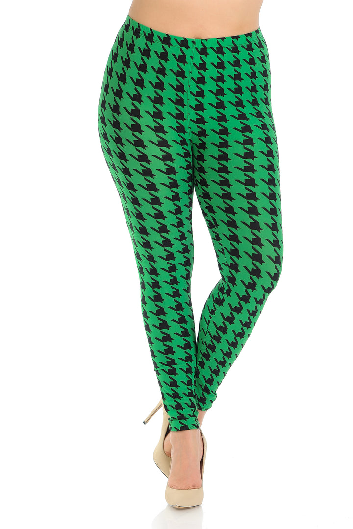Buttery Smooth Green Houndstooth Plus Size Leggings