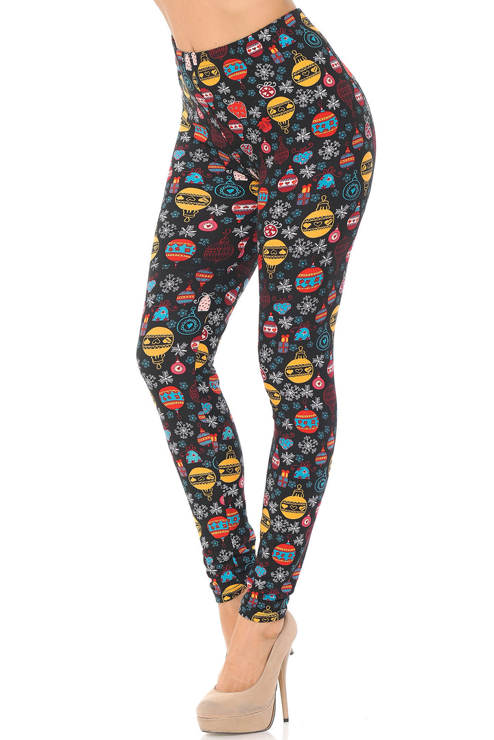 Buttery Soft Colorful Hanging Christmas Ornaments Plus Size Leggings