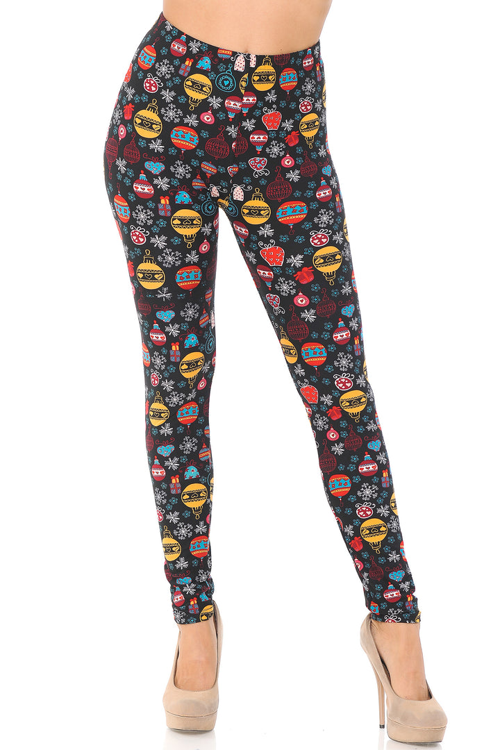 Buttery Soft Colorful Hanging Christmas Ornaments Plus Size Leggings