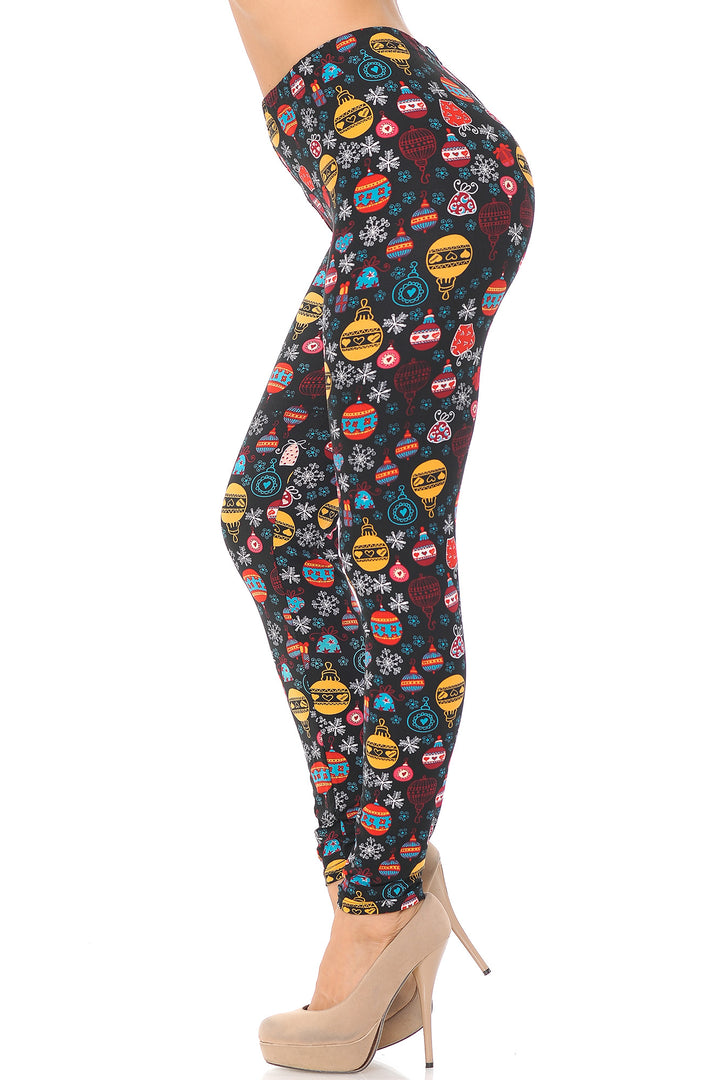 Buttery Soft Colorful Hanging Christmas Ornaments Plus Size Leggings