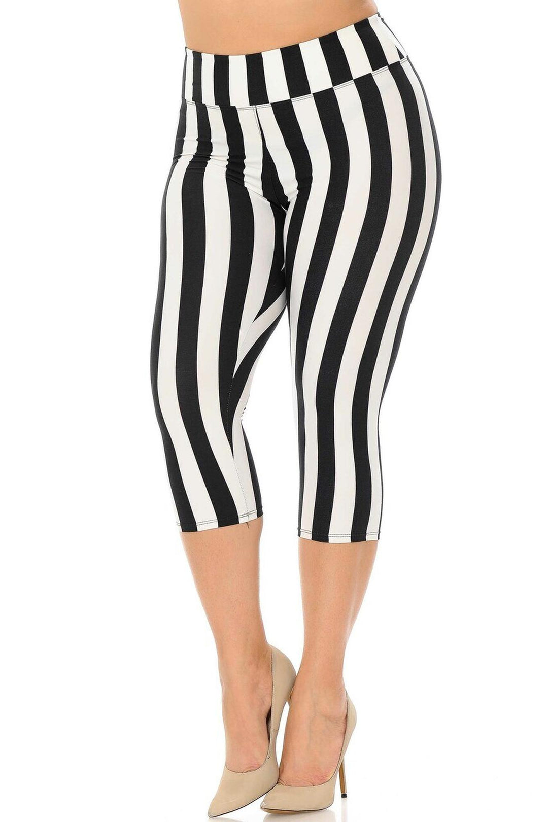 Buttery Smooth Vertical Wide Stripe High Waisted Plus Size Capris - 3 Inches