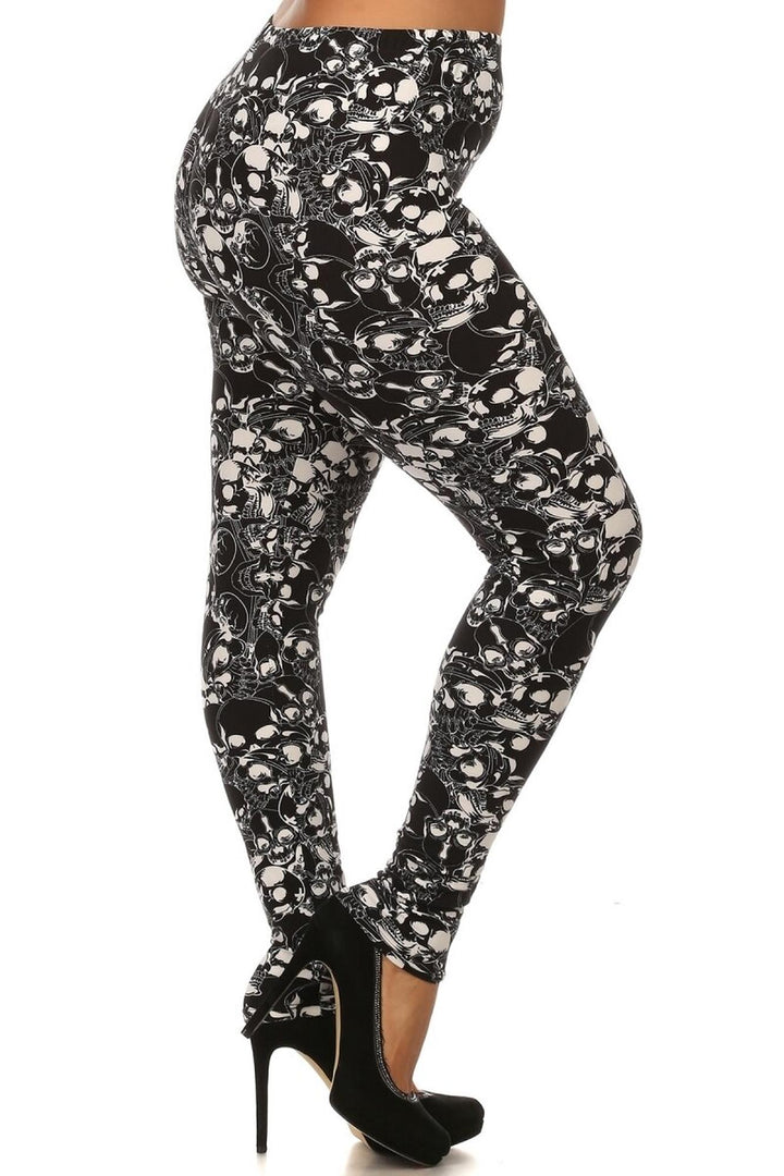 Buttery Smooth Black Layers of Skulls Plus Size Leggings