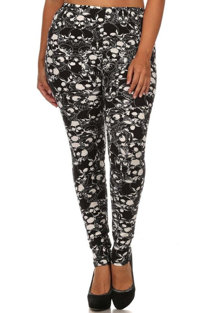 Buttery Smooth Black Layers of Skulls Plus Size Leggings