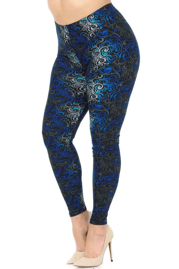 Buttery Smooth Blue Twisted Swirl Plus Size Leggings
