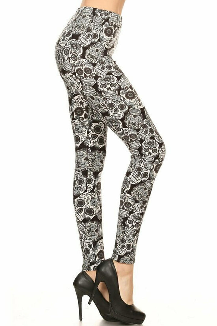 Buttery Smooth Charcoal Sugar Skull Plus Size Leggings