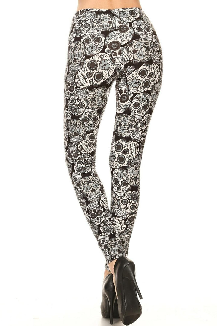 Buttery Smooth Charcoal Sugar Skull Plus Size Leggings
