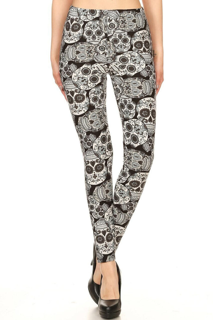 Buttery Smooth Charcoal Sugar Skull Plus Size Leggings