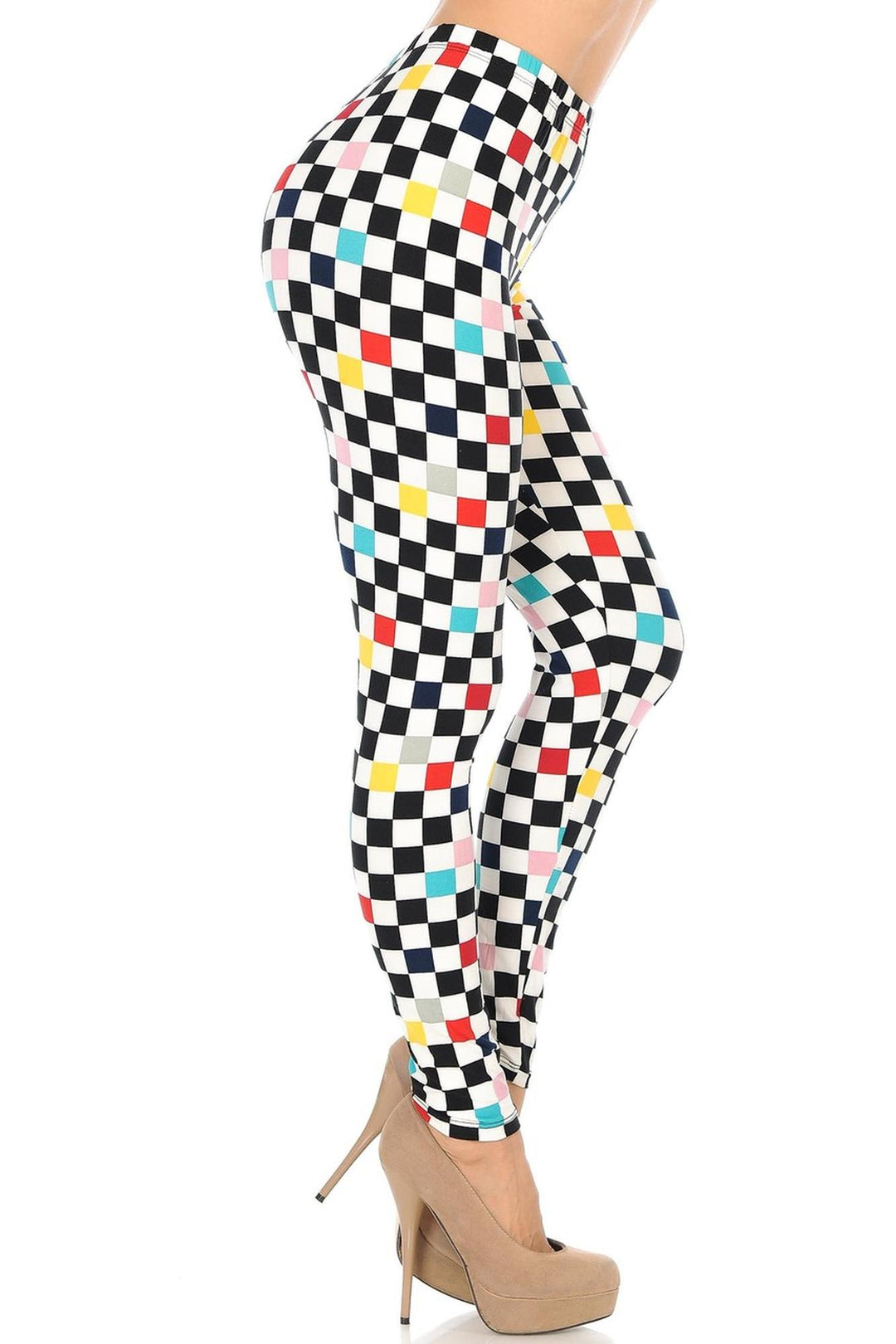 Buttery Smooth Color Accent Checkered Plus Size Leggings