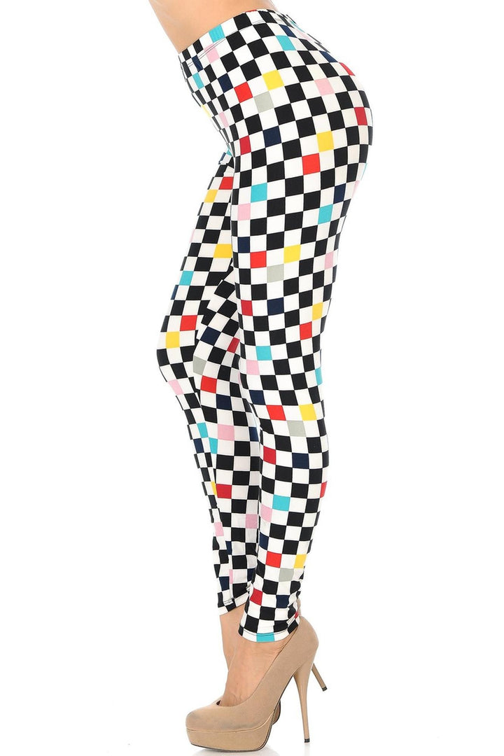 Buttery Smooth Color Accent Checkered Plus Size Leggings