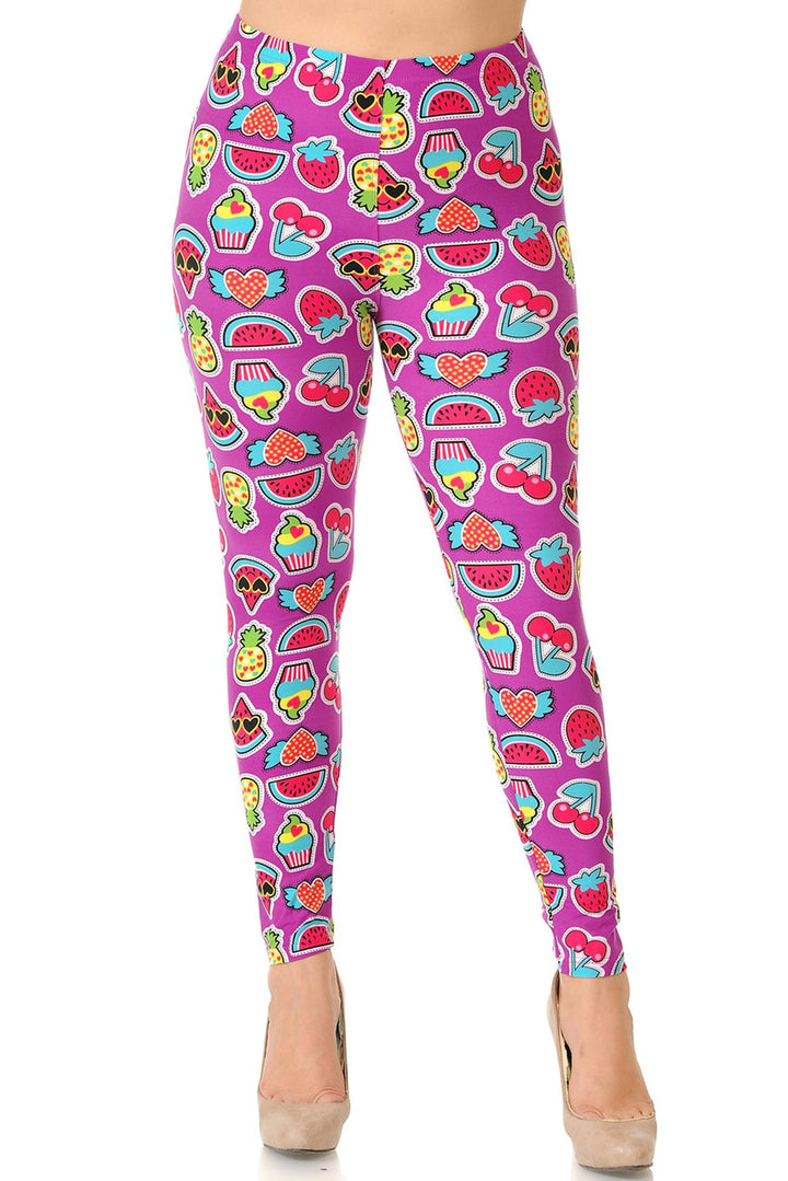 Buttery Smooth  Cartoon Fruit Plus Size Leggings