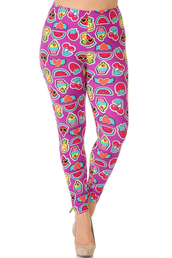 Buttery Smooth  Cartoon Fruit Plus Size Leggings