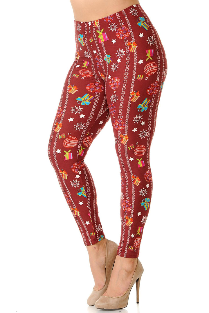 Buttery Soft Burgundy Christmas Ornament Plus Size Leggings