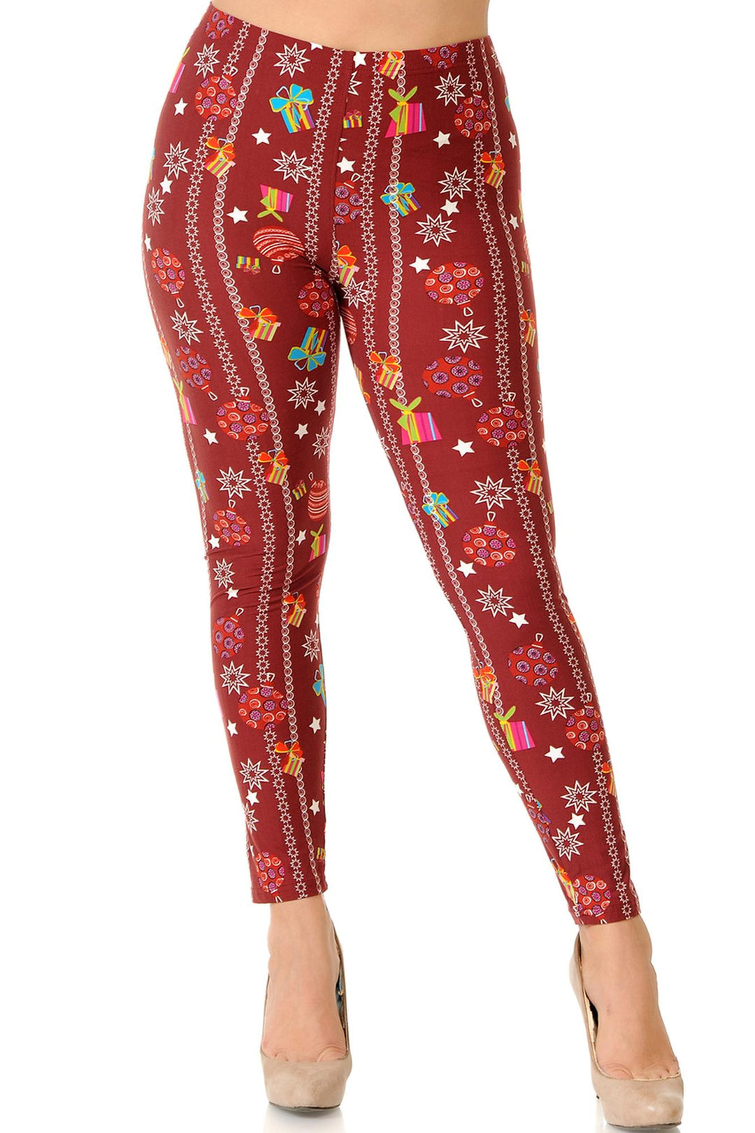 Buttery Soft Burgundy Christmas Ornament Plus Size Leggings