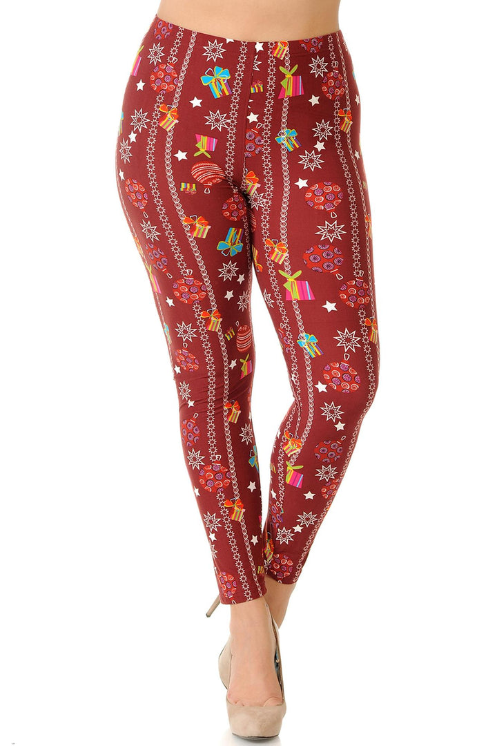 Buttery Soft Burgundy Christmas Ornament Plus Size Leggings