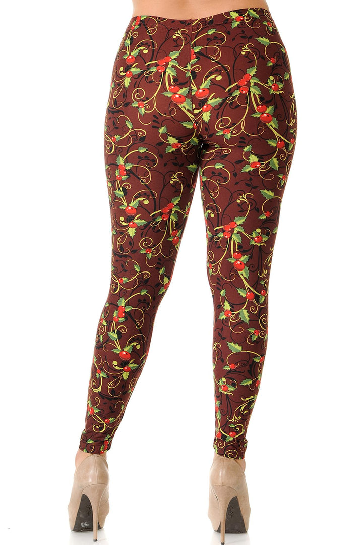 Buttery Soft Christmas Holly Plus Size Leggings