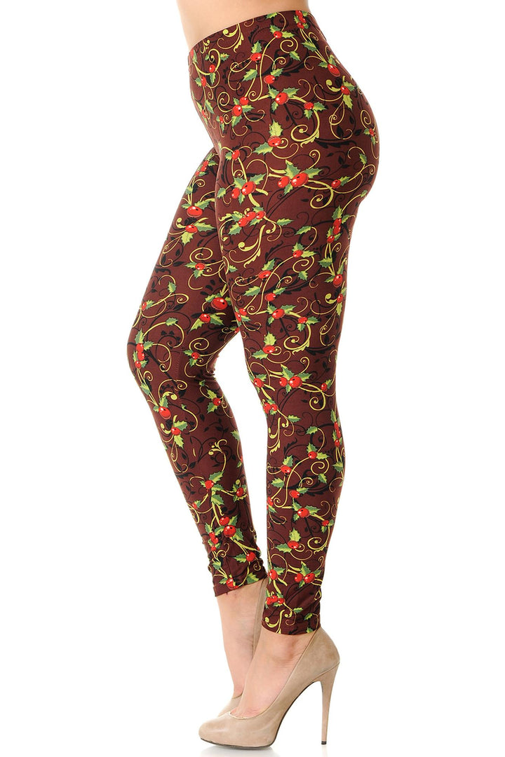 Buttery Soft Christmas Holly Plus Size Leggings