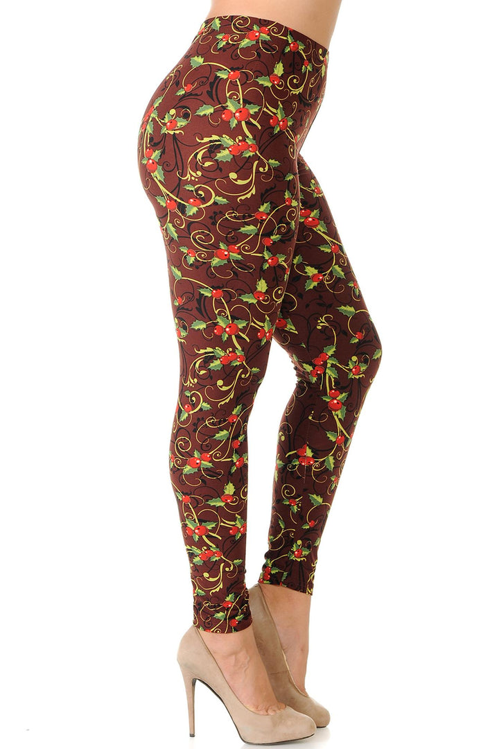 Buttery Soft Christmas Holly Plus Size Leggings
