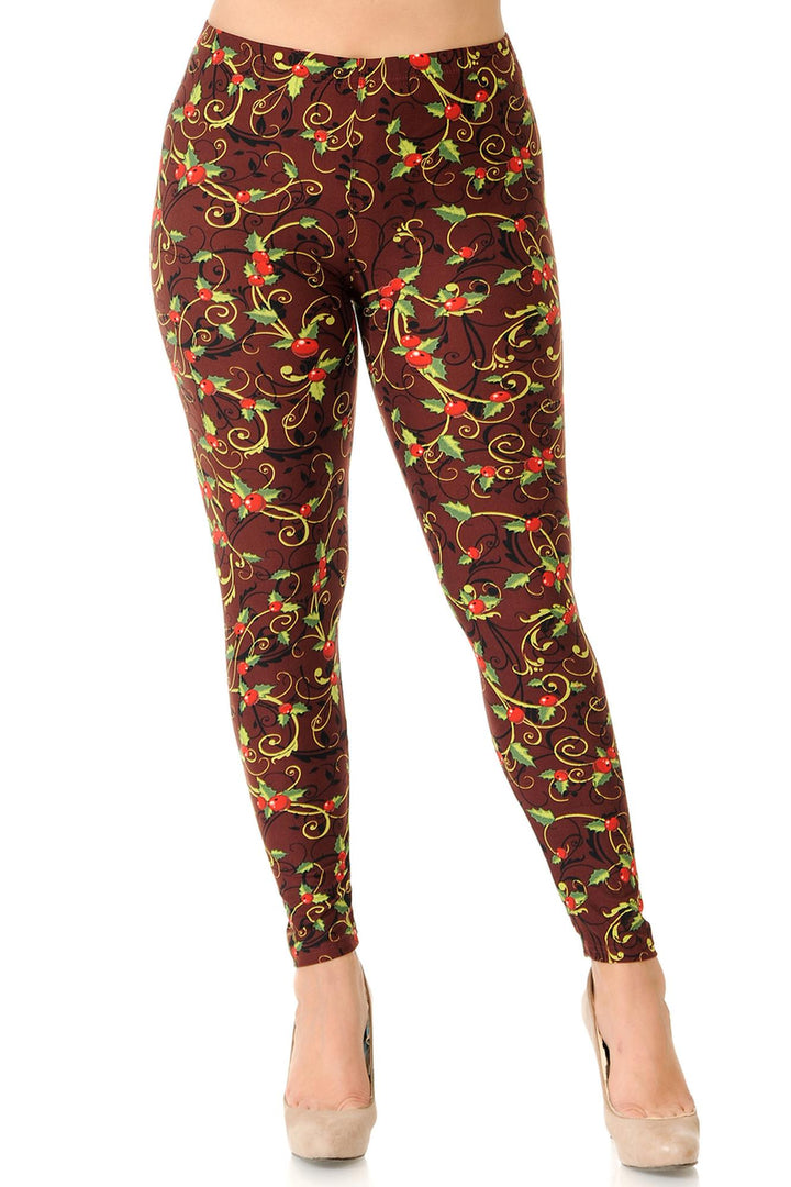 Buttery Soft Christmas Holly Plus Size Leggings