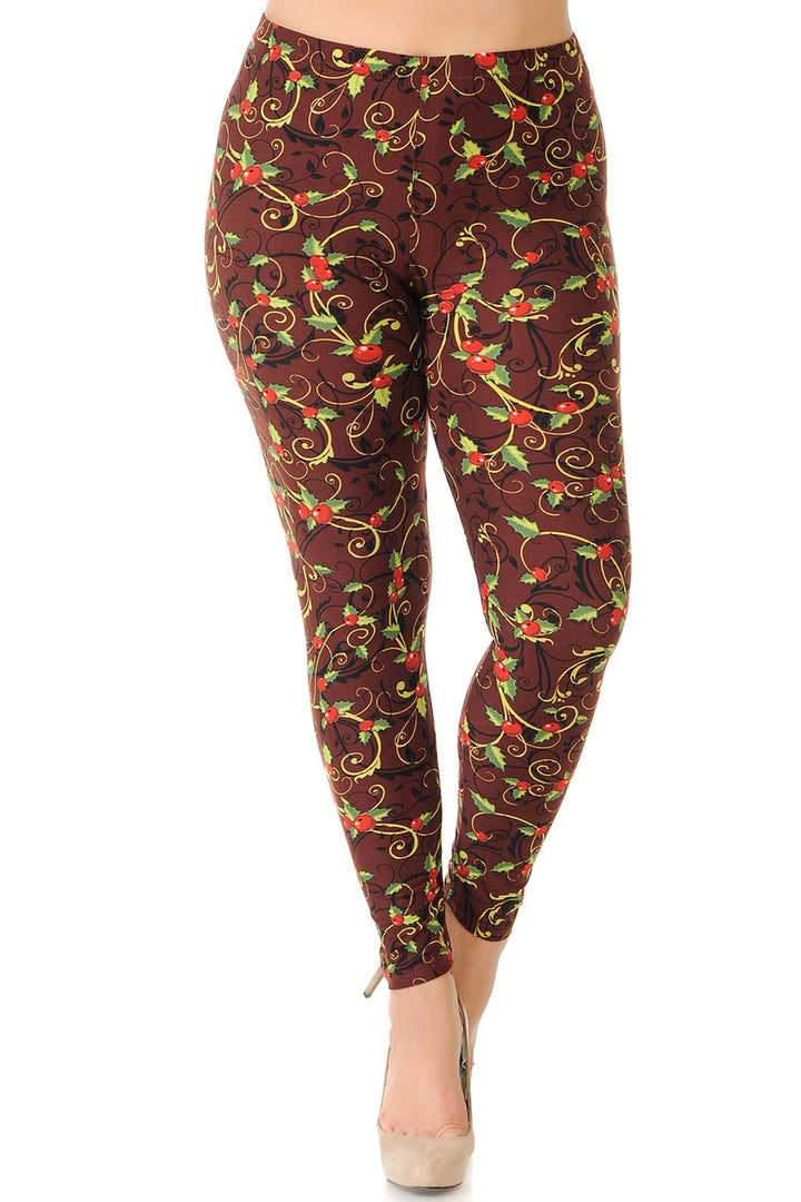 Buttery Soft Christmas Holly Plus Size Leggings
