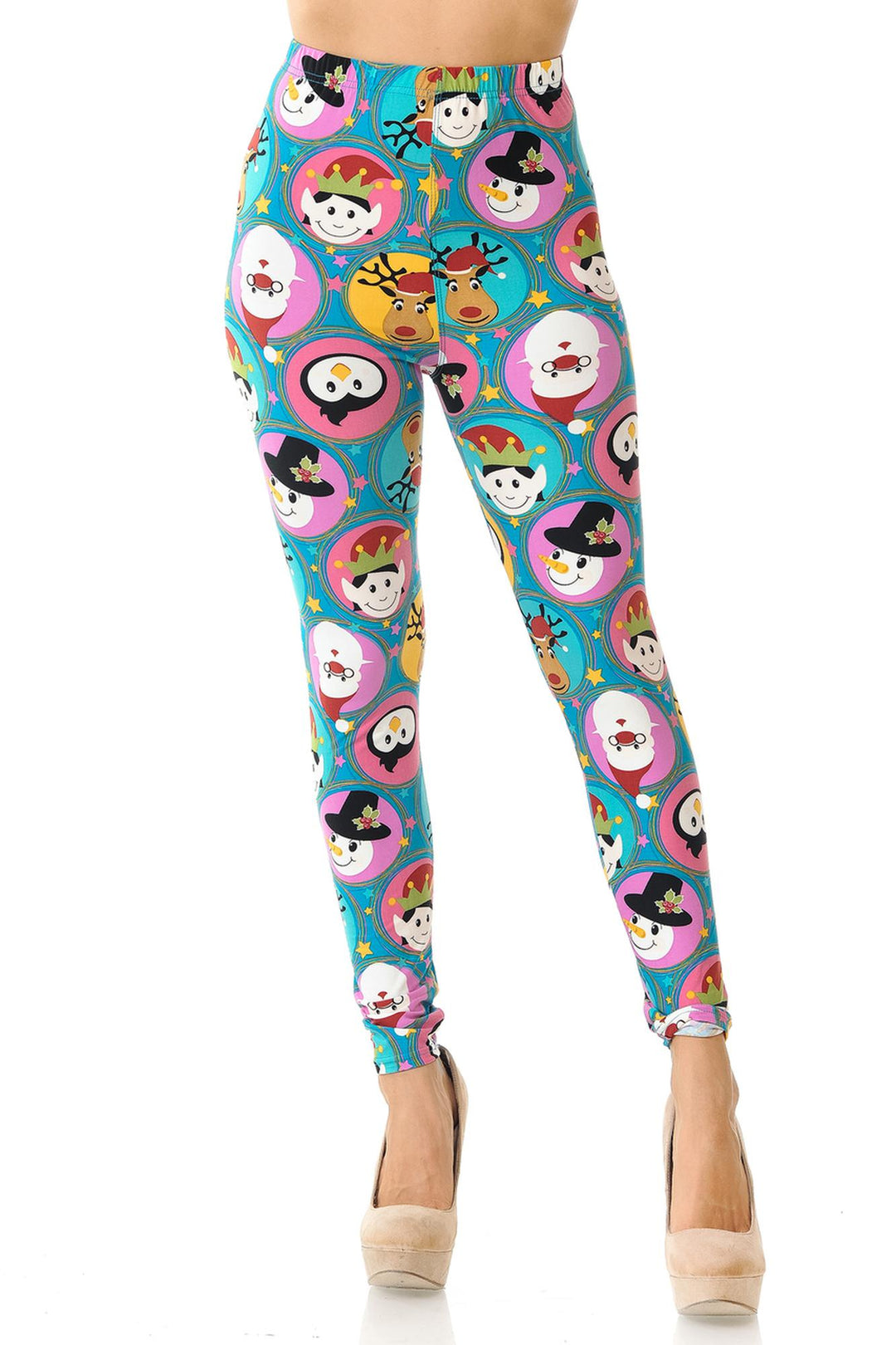 Buttery Soft Cute Christmas Faces Plus Size Leggings