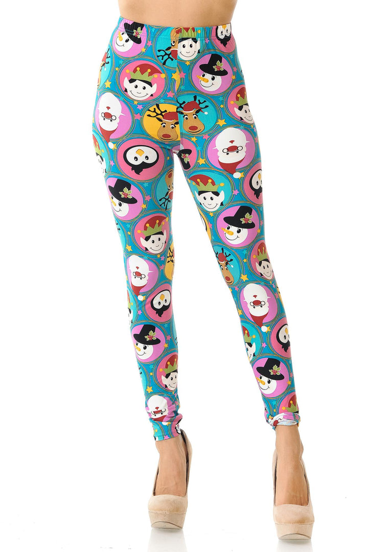 Buttery Soft Cute Christmas Faces Plus Size Leggings