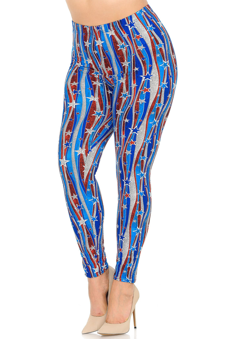 Buttery Smooth Metallic USA Flag Plus Size Leggings
