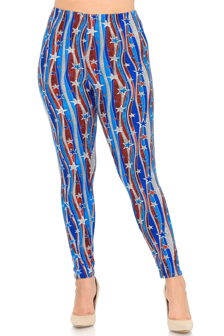 Buttery Smooth Metallic USA Flag Plus Size Leggings