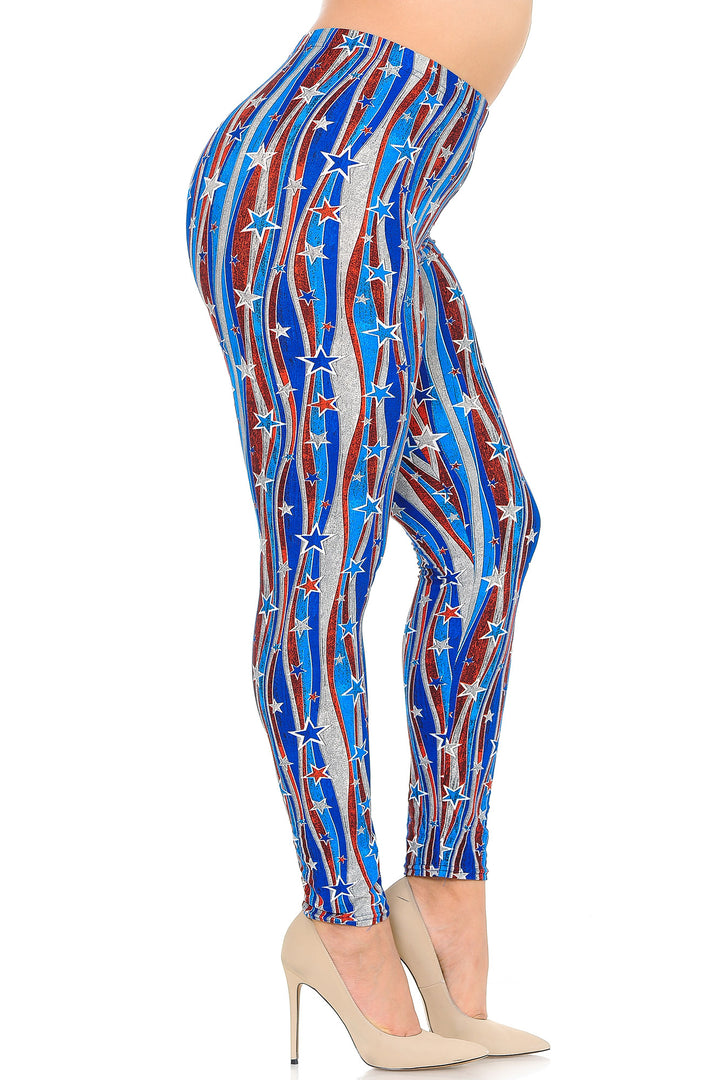 Buttery Smooth Metallic USA Flag Plus Size Leggings
