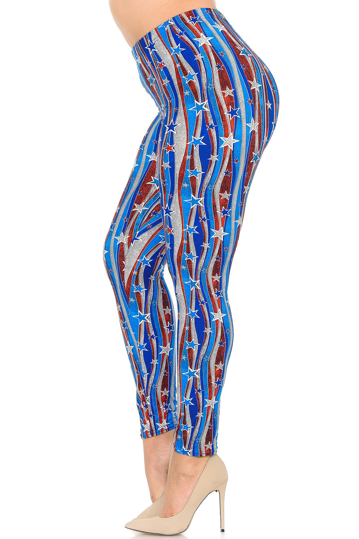 Buttery Smooth Metallic USA Flag Plus Size Leggings