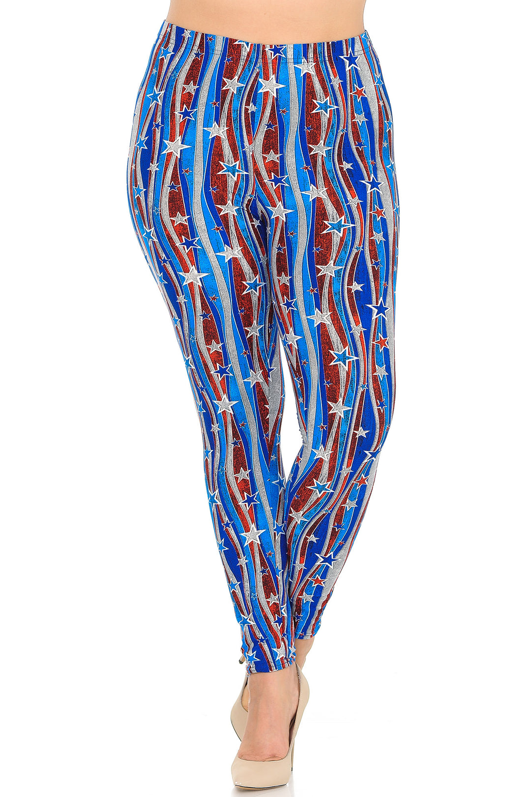 Buttery Smooth Metallic USA Flag Plus Size Leggings