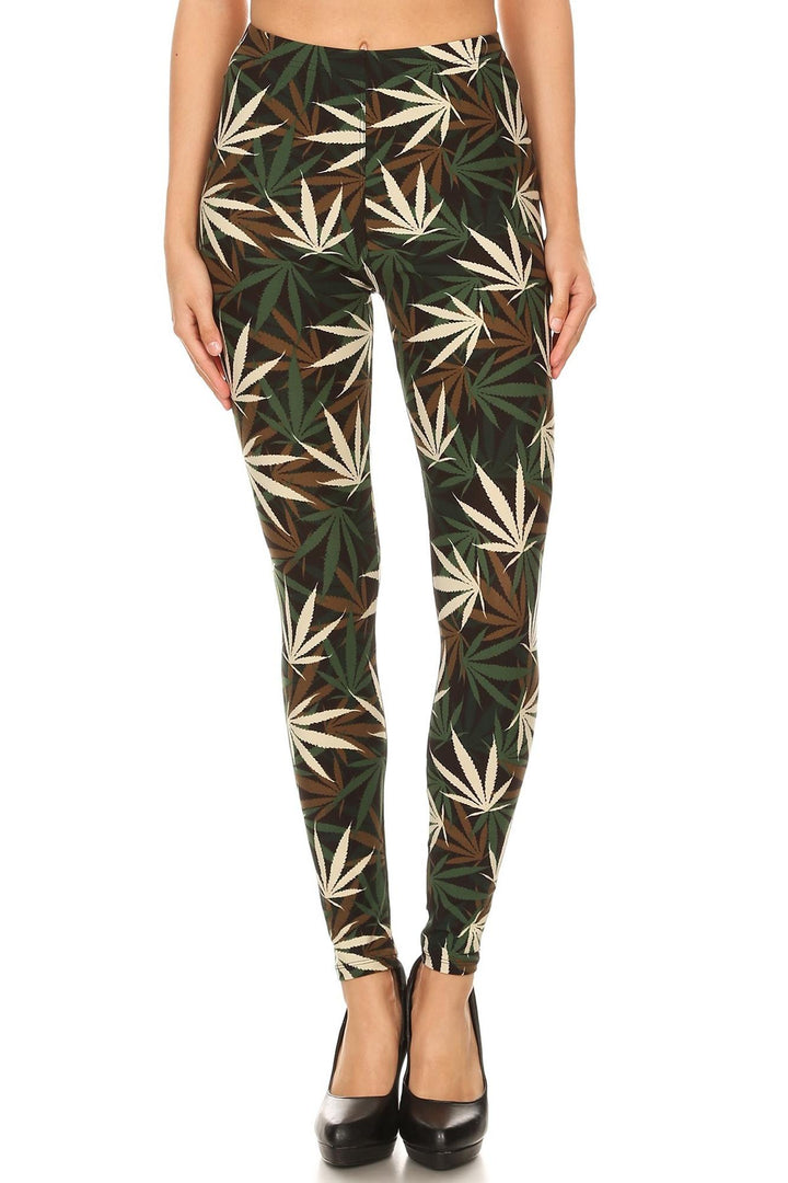 Buttery Smooth Earthen Marijuana Plus Size Leggings