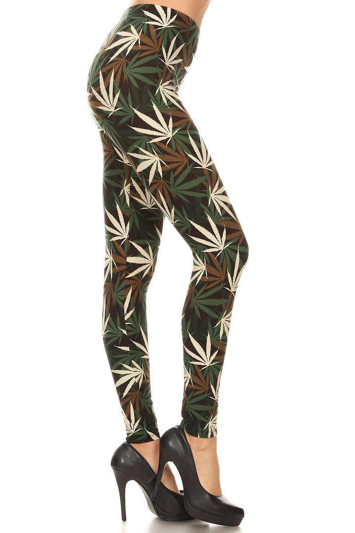 Buttery Smooth Earthen Marijuana Plus Size Leggings