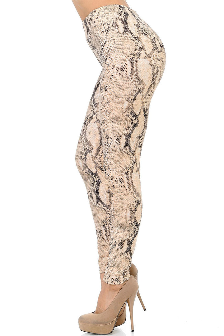 Buttery Smooth Cream Snakeskin Plus Size Leggings
