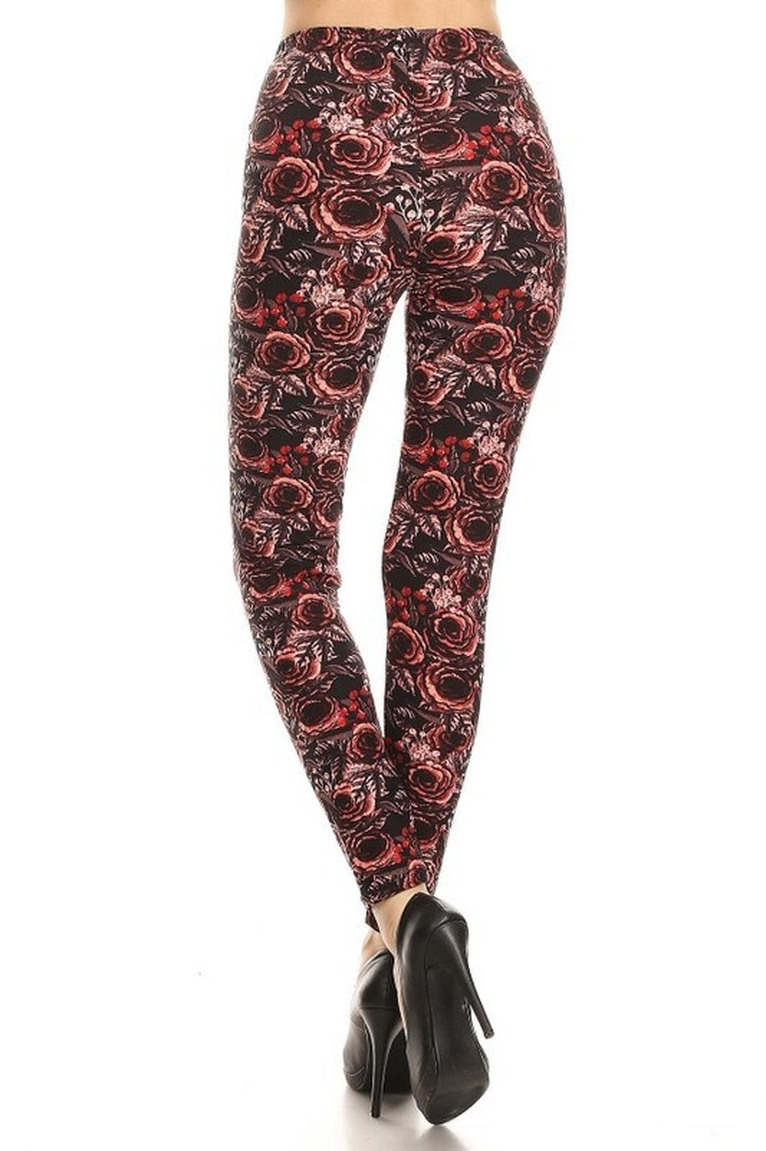 Buttery Smooth Red Rose Floral Plus Size Leggings