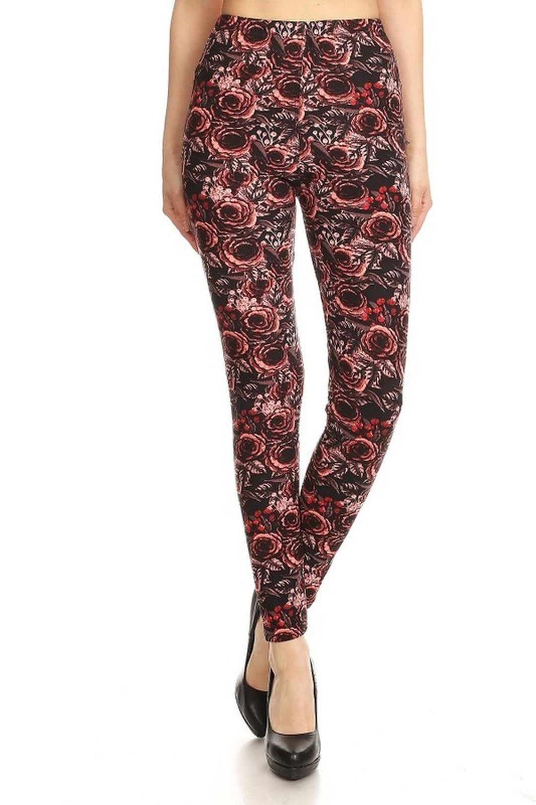 Buttery Smooth Red Rose Floral Plus Size Leggings