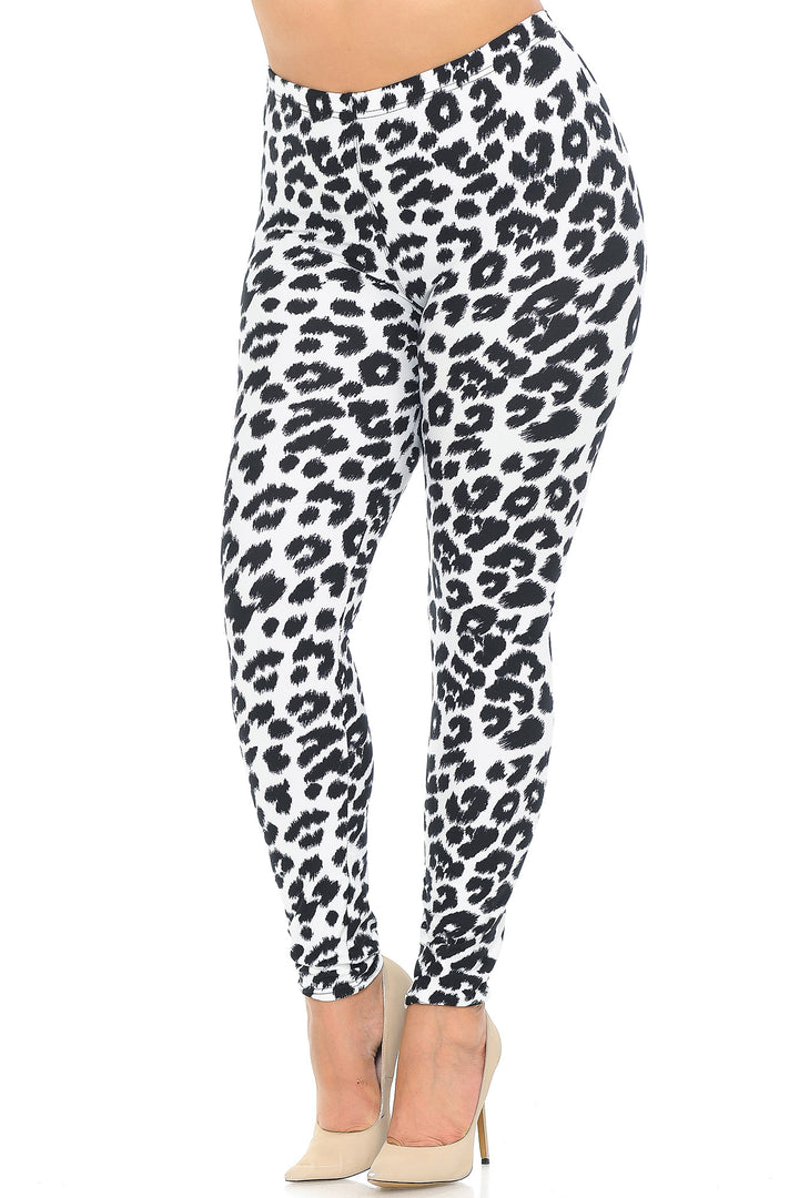 Buttery Smooth Ivory Spotted Leopard Plus Size Leggings
