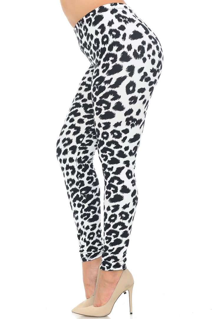 Buttery Smooth Ivory Spotted Leopard Plus Size Leggings