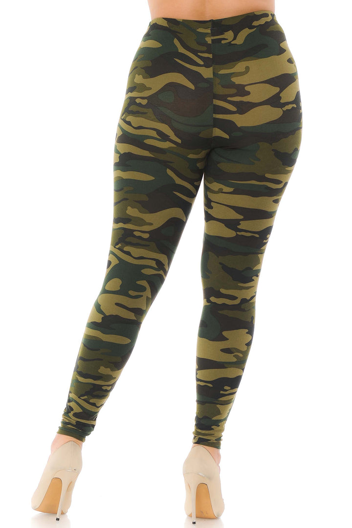 Buttery Smooth Green Camouflage Plus Size Leggings - EEVEE
