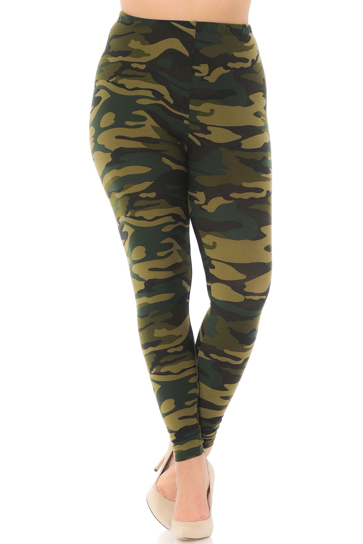 Buttery Smooth Green Camouflage Plus Size Leggings - EEVEE