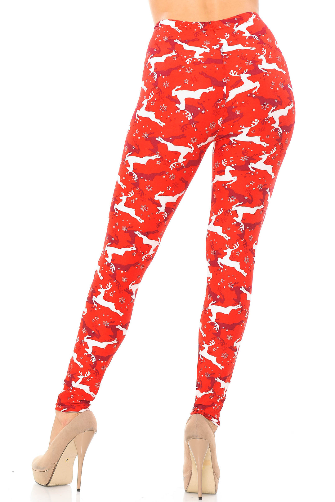 Buttery Soft Ruby Red Leaping Reindeer Christmas Plus Size Leggings