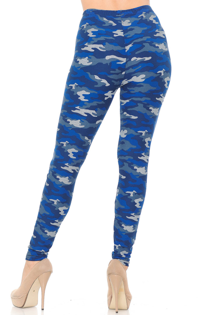 Buttery Smooth Blue Grid Camouflage Plus Size Leggings