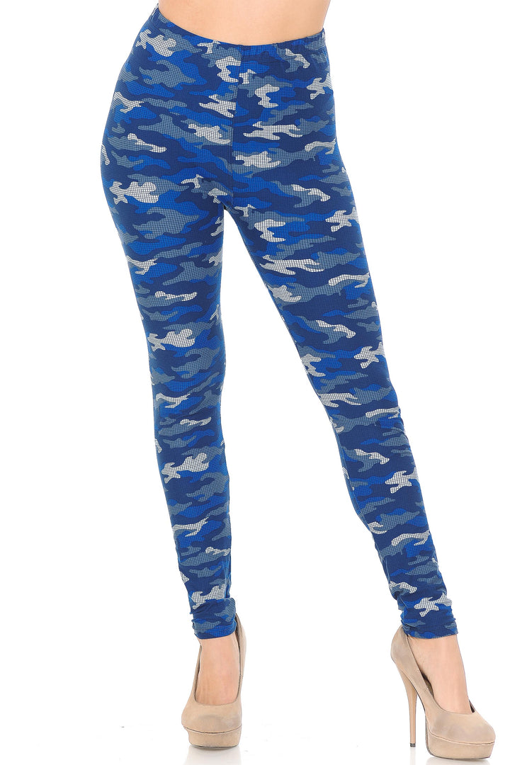 Buttery Smooth Blue Grid Camouflage Plus Size Leggings
