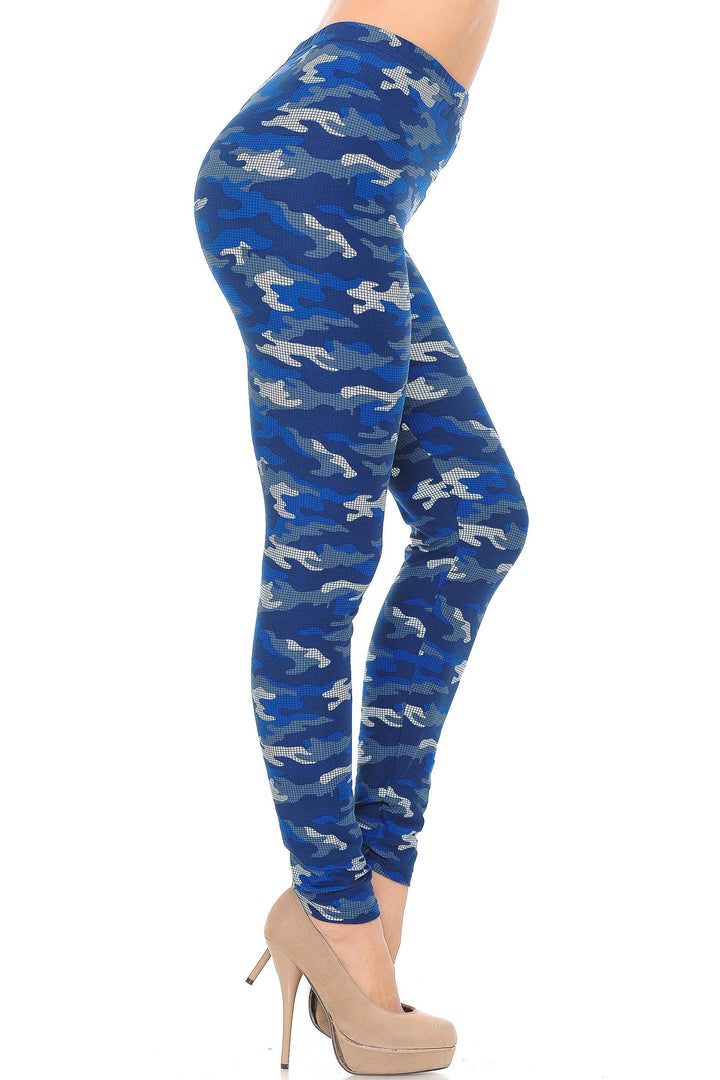 Buttery Smooth Blue Grid Camouflage Plus Size Leggings