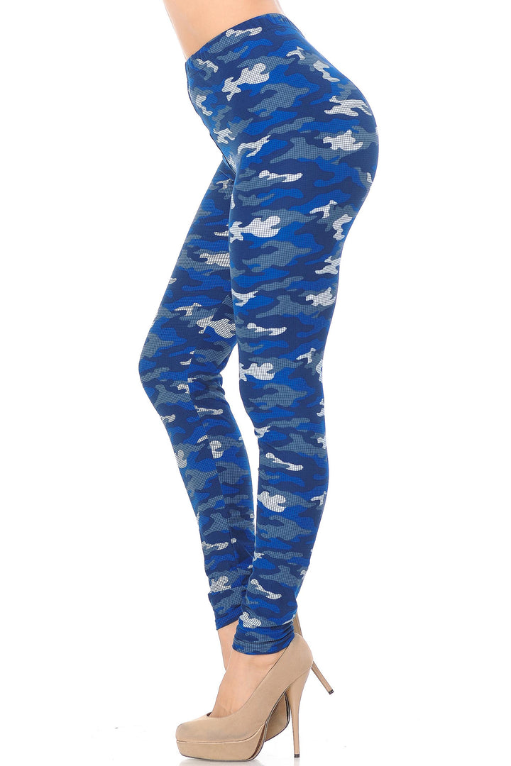 Buttery Smooth Blue Grid Camouflage Plus Size Leggings
